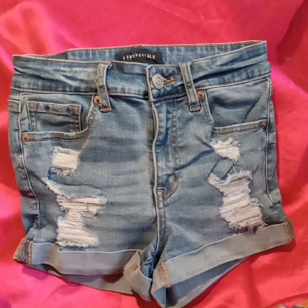 Aeropostale High Rise Midi Stretch Jean Shorts Size 2 Juniors